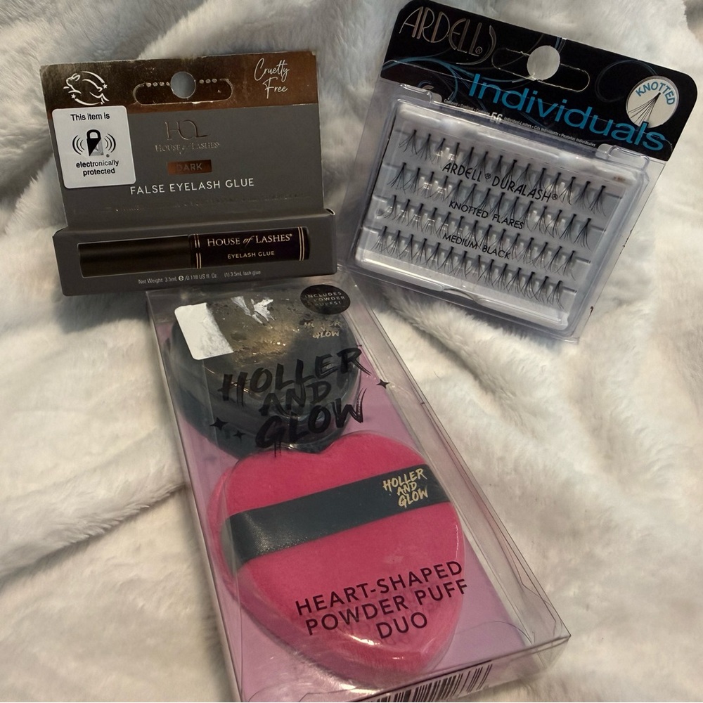 Bundle ! Ardell clusters , false eyelash glue and powder puff duo
